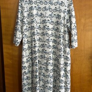 Women's Cream Midi Dress with Navy Bicycle Print
